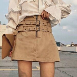 Zara Camel Mini Skirt with Dual Buckle